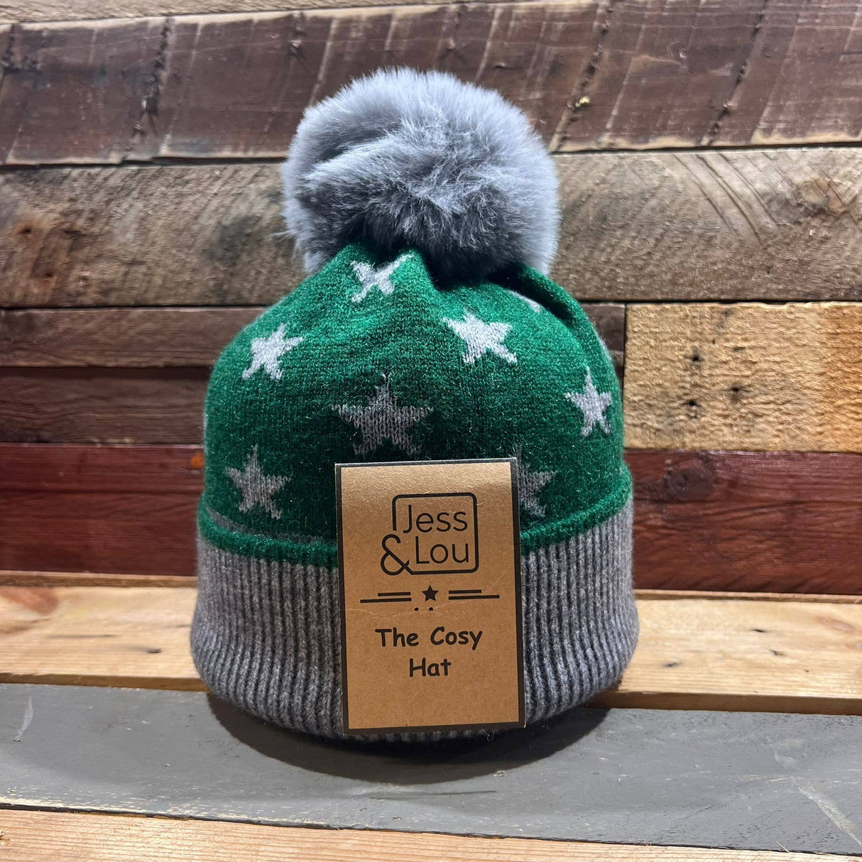 Unisex Star Cosy Bobble Hat Green