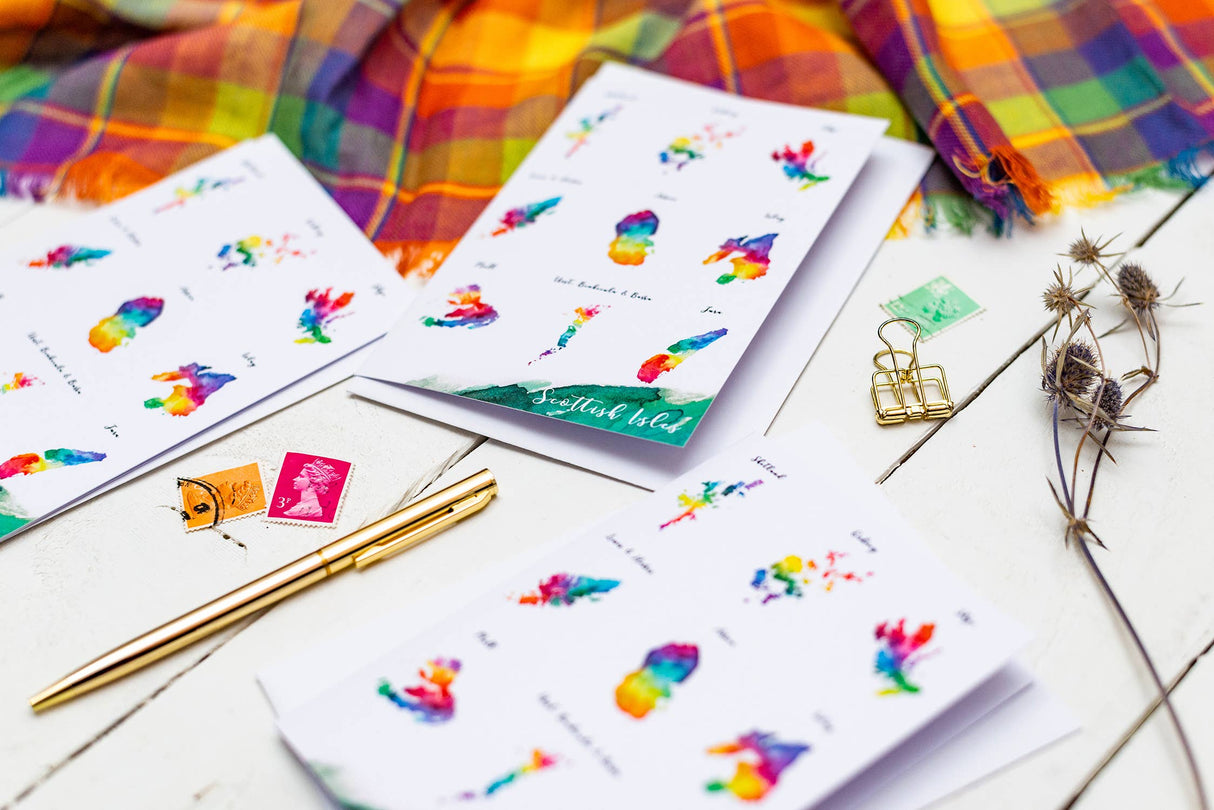 Scottish Isles Watercolour Map Greetings Card