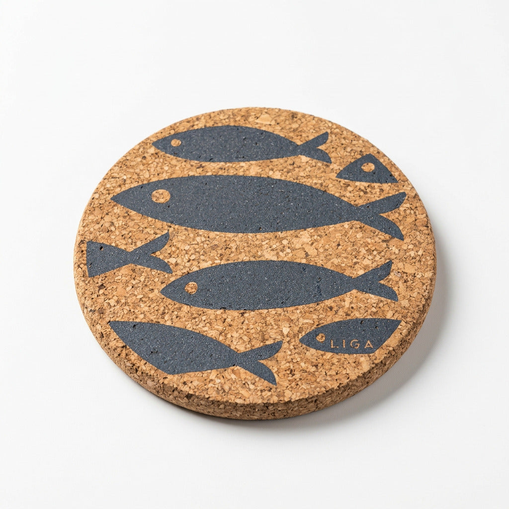 Cork Coaster - Fish Grey