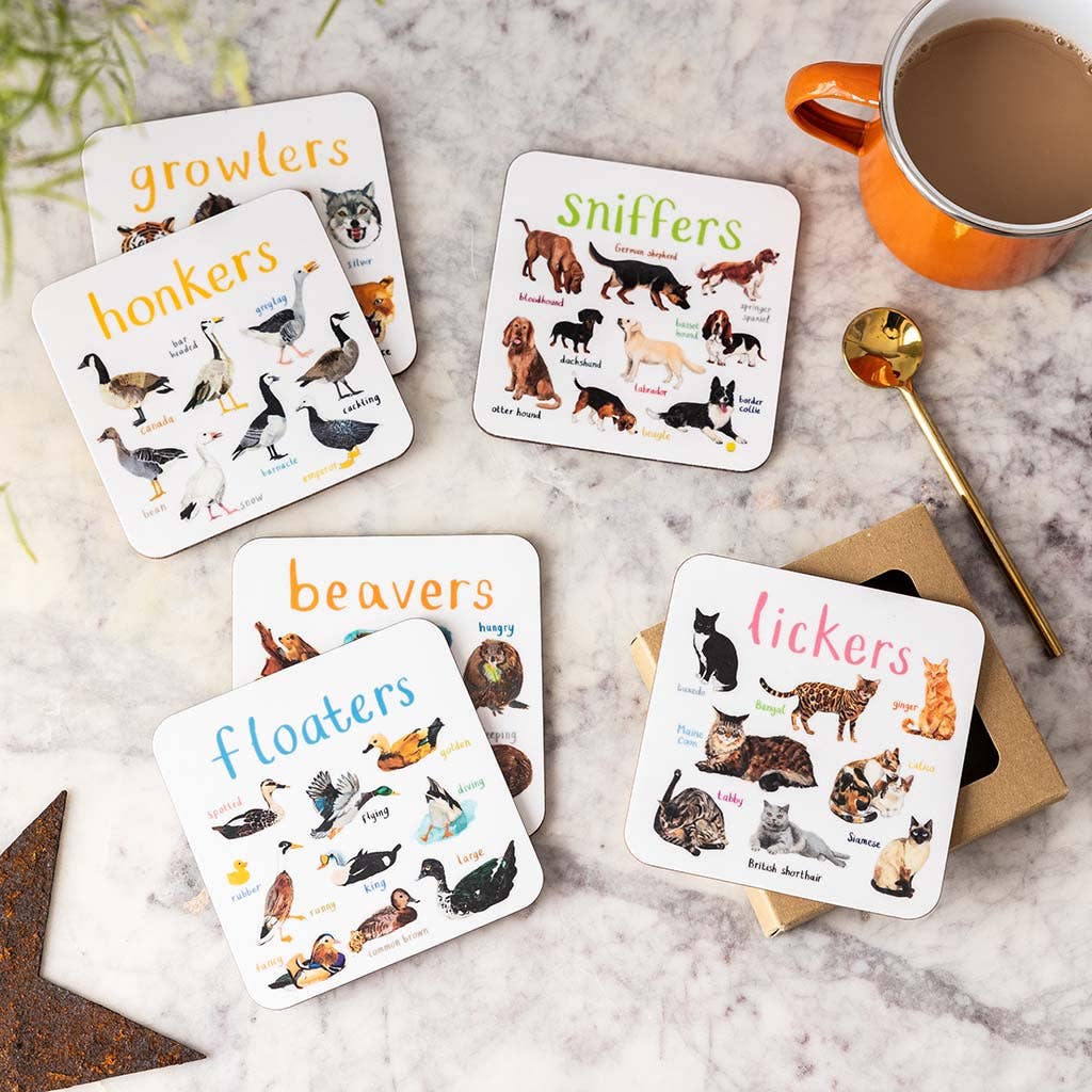 Sarah Edmonds Set of 6 Wild Pun Coasters – illustrated design