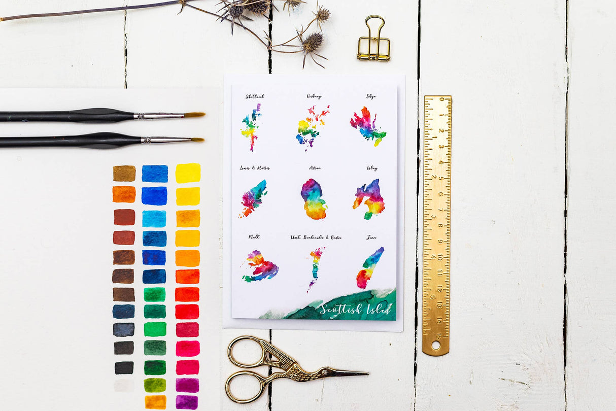 Scottish Isles Watercolour Map Greetings Card