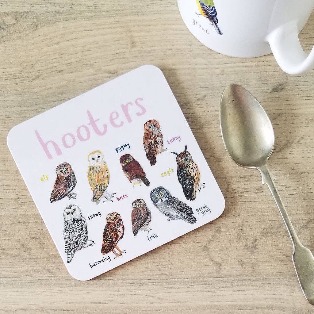 Sarah Edmonds Hooters Bird Coaster – illustrated design