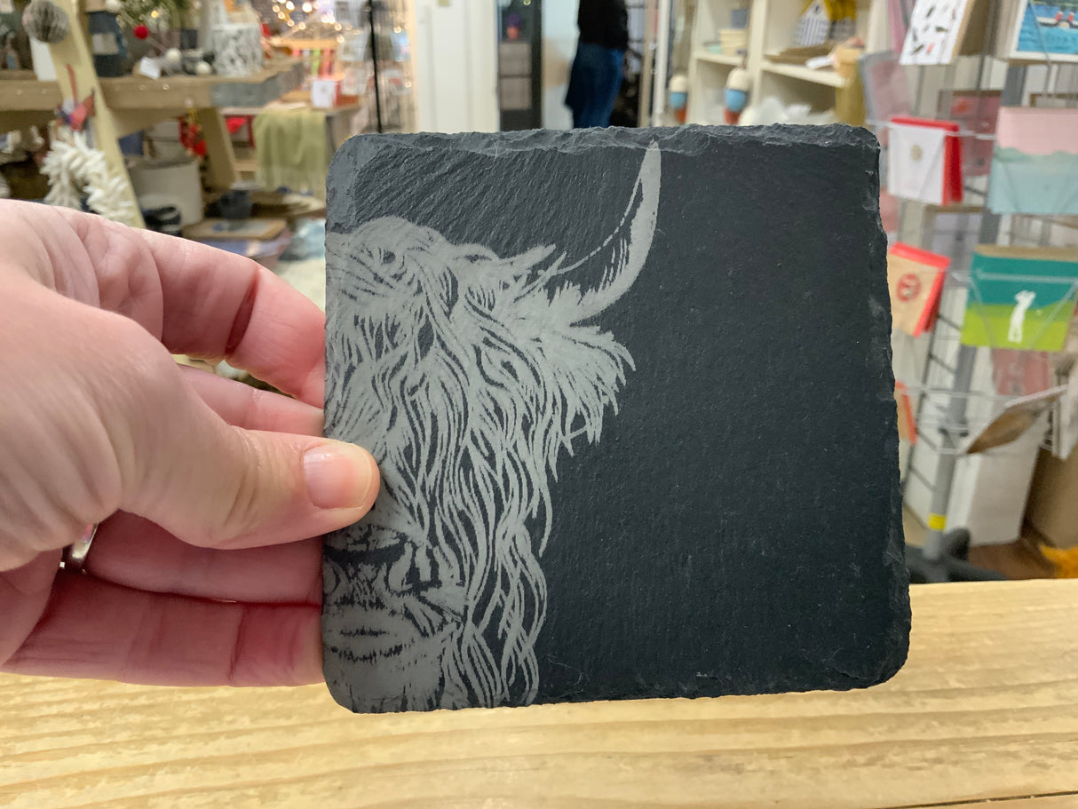 Single Slate Coaster - Scenic Highland Cow