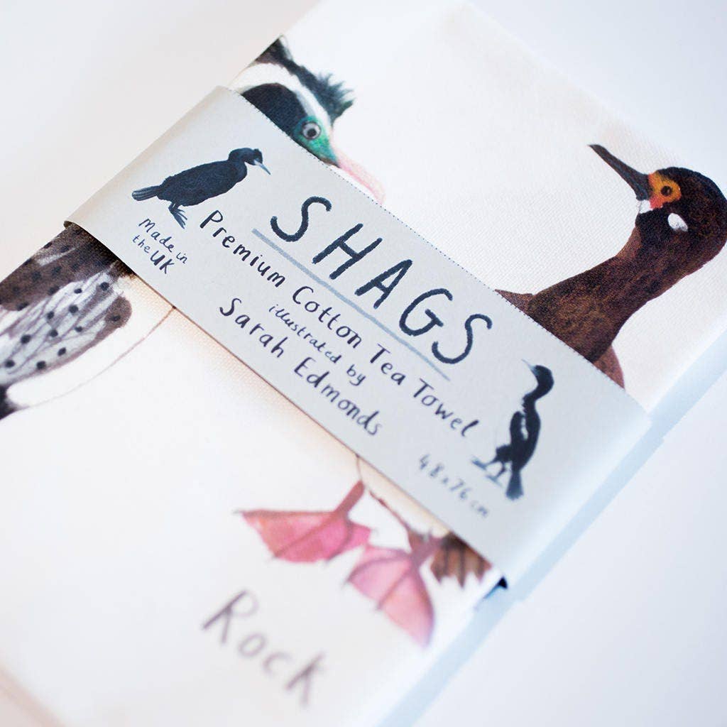 Sarah Edmonds Shags Bird Cotton Tea Towel – illustrated design