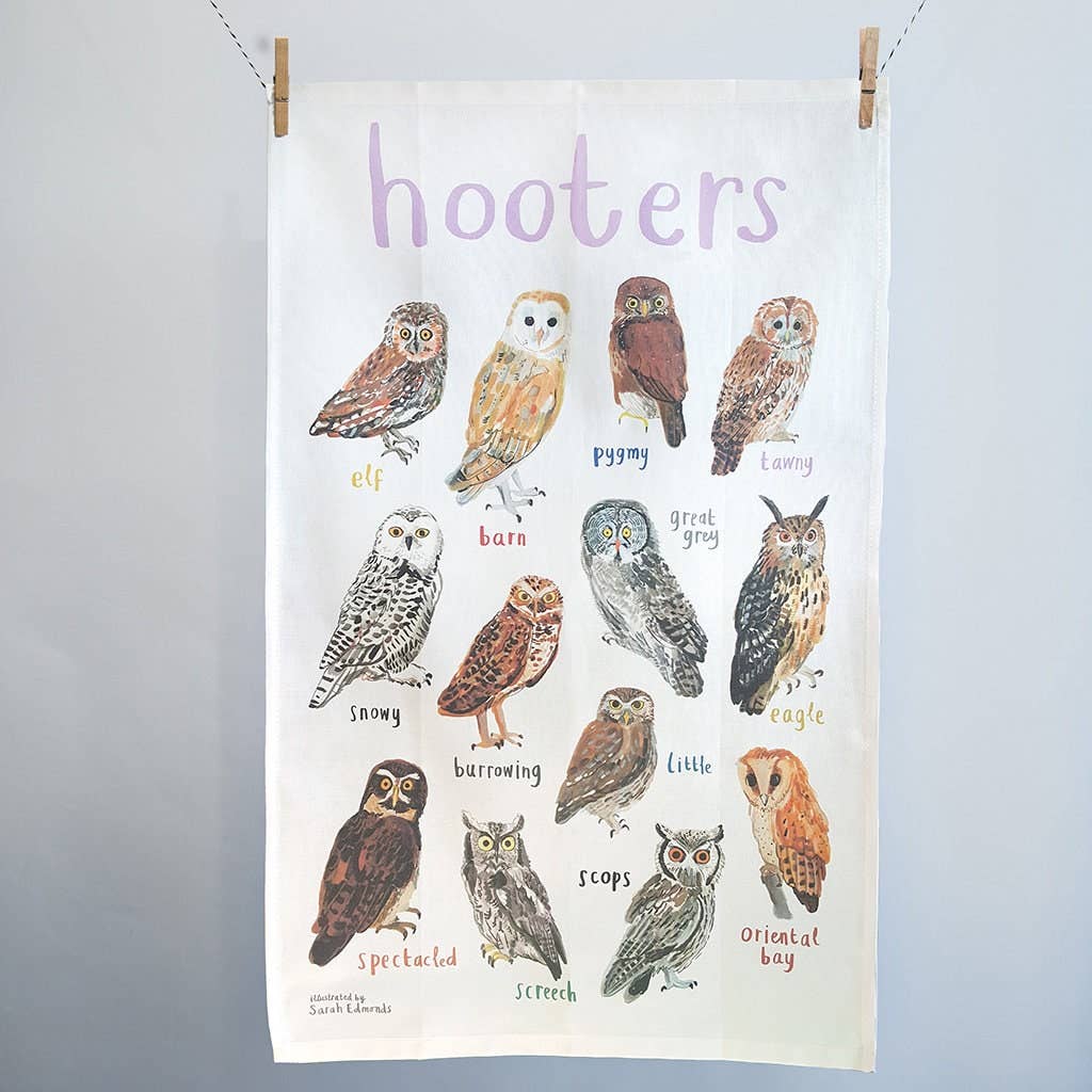 Sarah Edmonds Hooters Bird Cotton Tea Towel – illustrated design