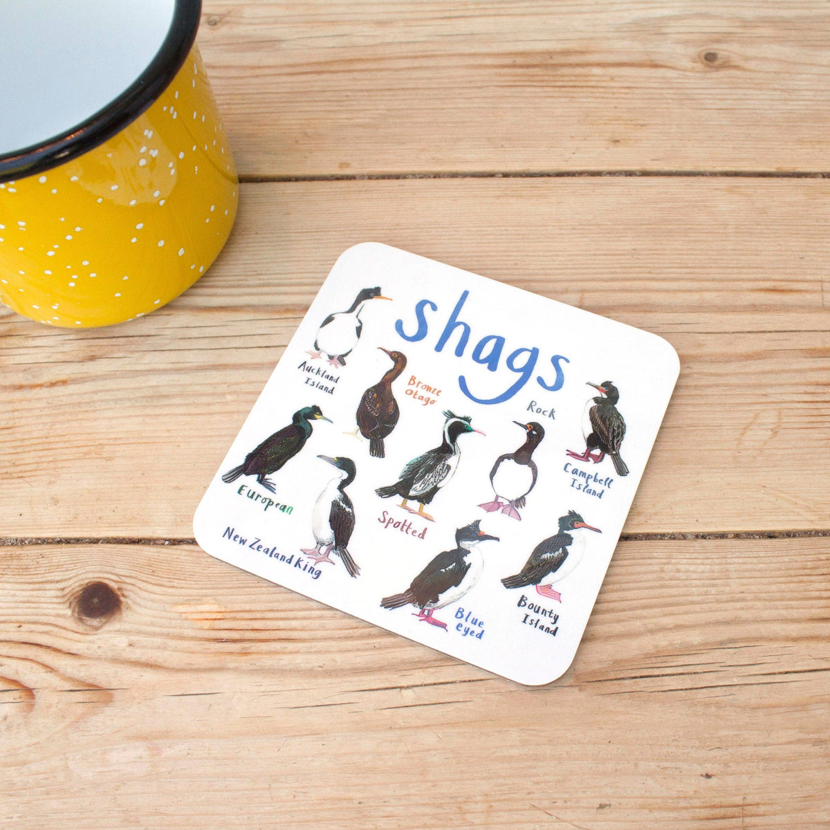 Sarah Edmonds Shags Bird Coaster – illustrated design