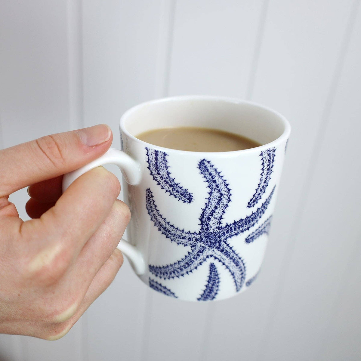 Navy starfish bone china mug, 375ml by Cream Cornwall – product image 4