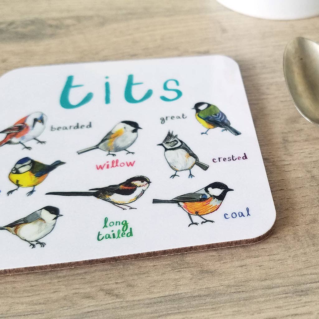 Sarah Edmonds Tits Bird Coaster – illustrated design