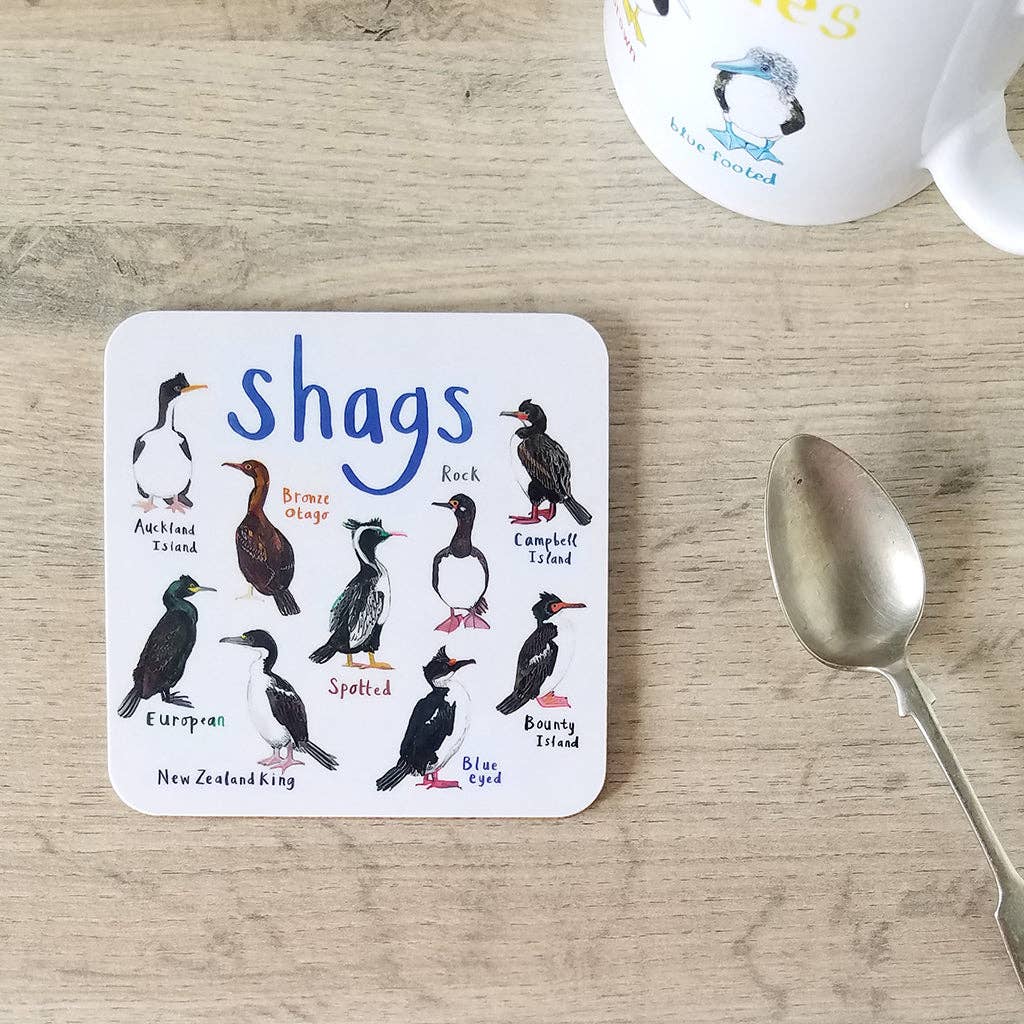 Sarah Edmonds Shags Bird Coaster – illustrated design