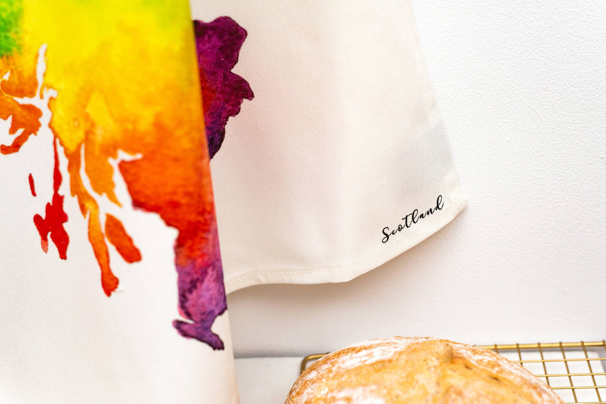 Scotland Watercolour Map Tea Towel