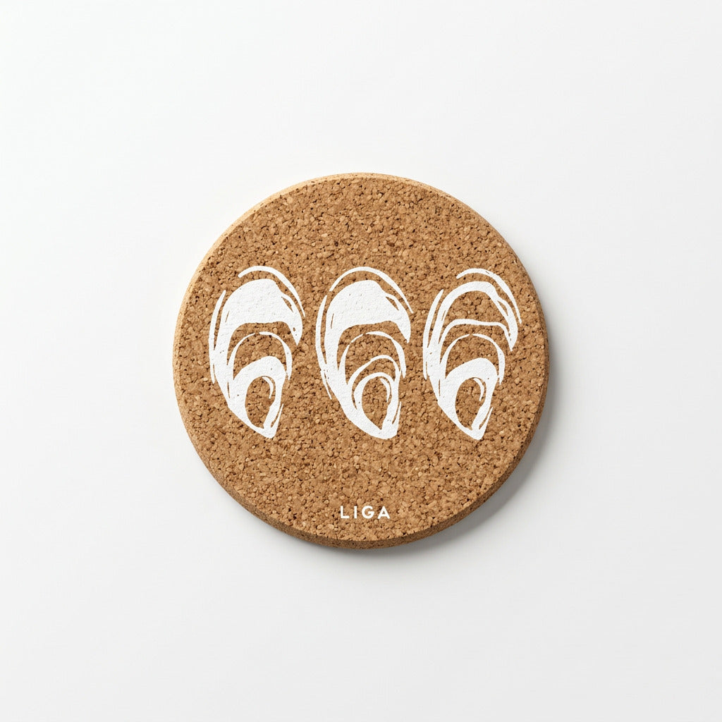 Cork Coaster - Oyster, oyster shell design