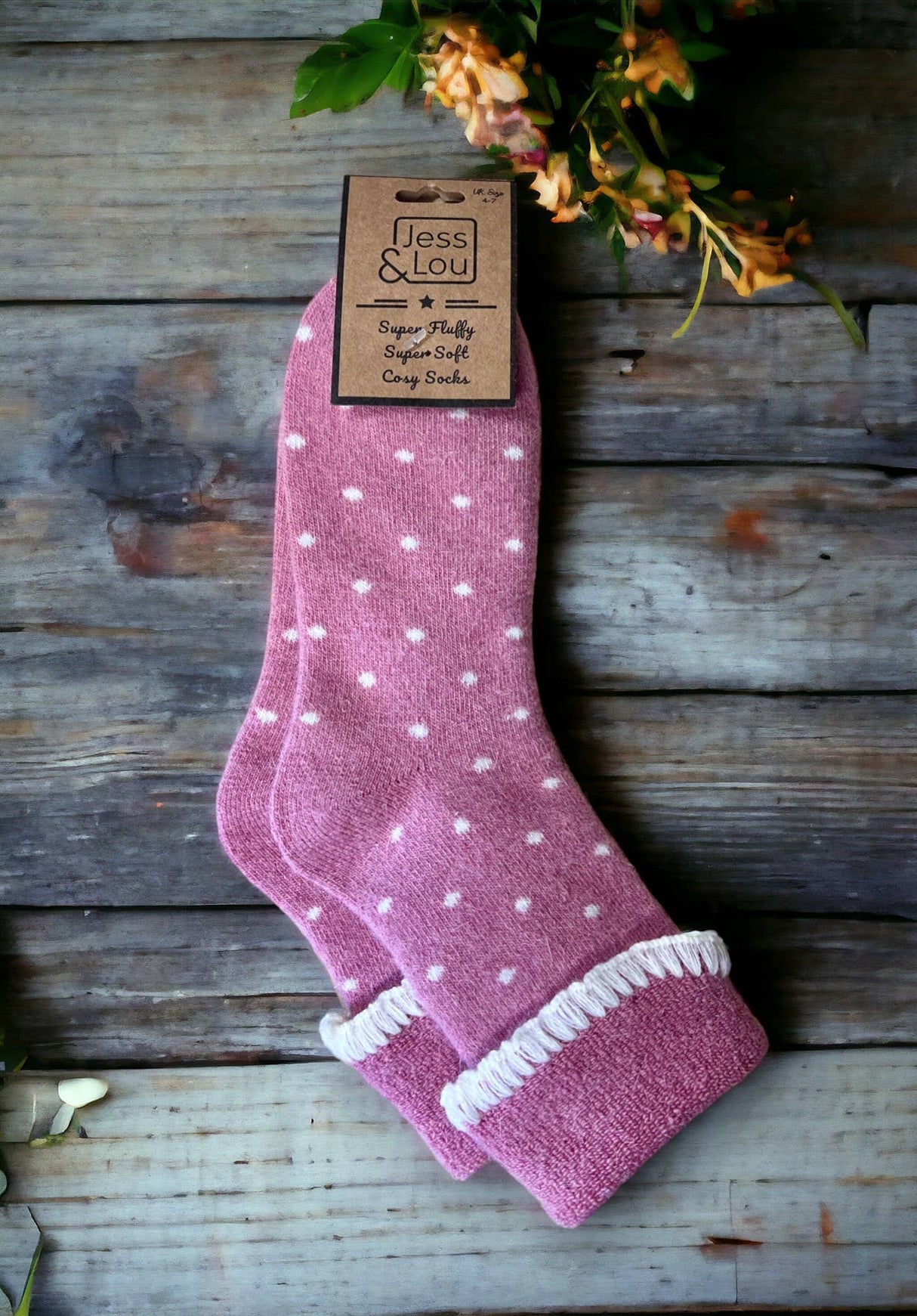 Super Cosy Pink Dotty Cuff Socks