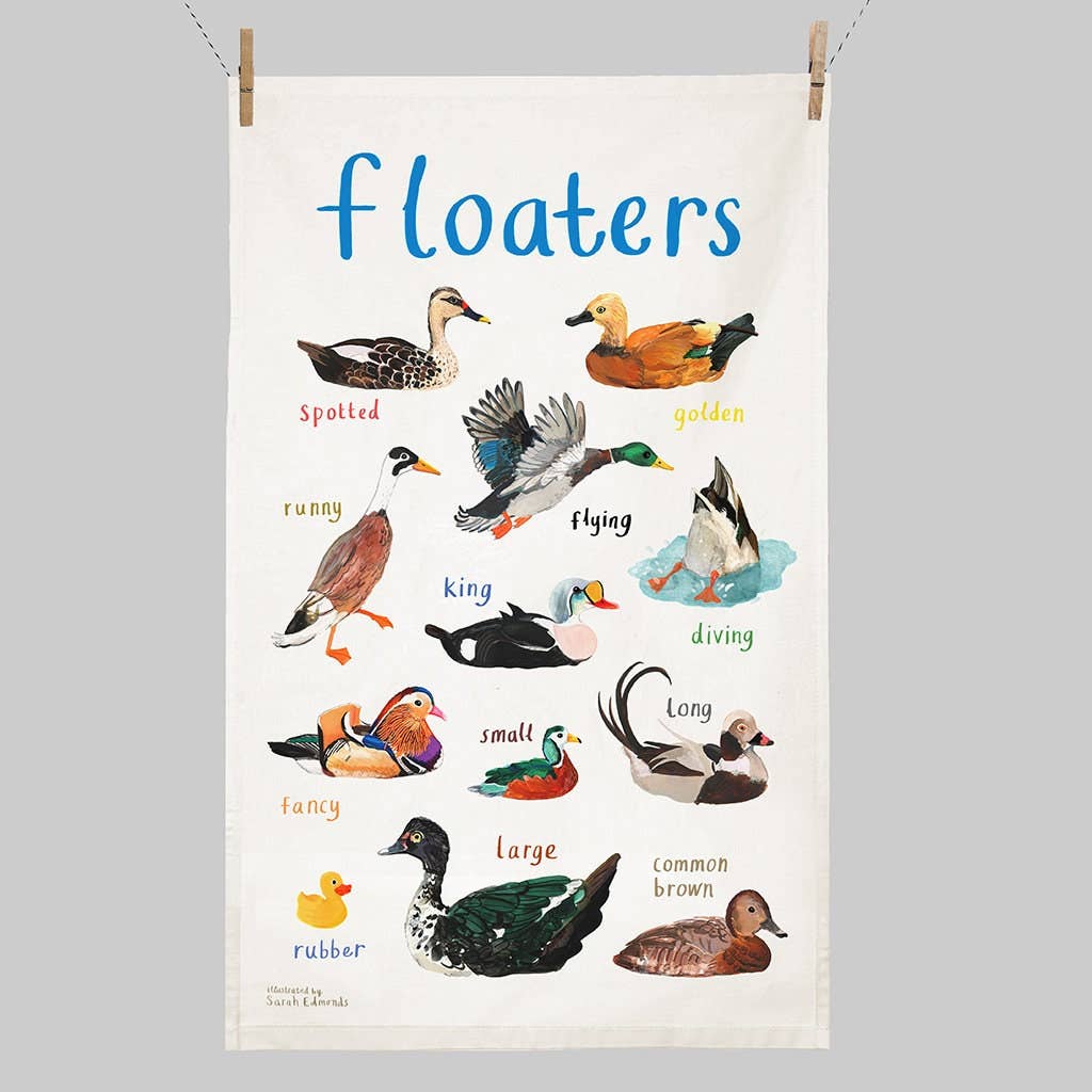 Sarah Edmonds Floaters Bird Cotton Tea Towel – illustrated design