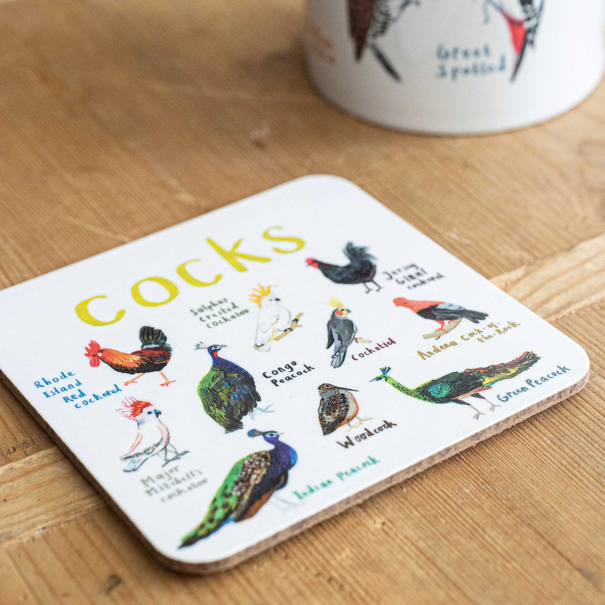 Sarah Edmonds Cocks Bird Coaster – illustrated design