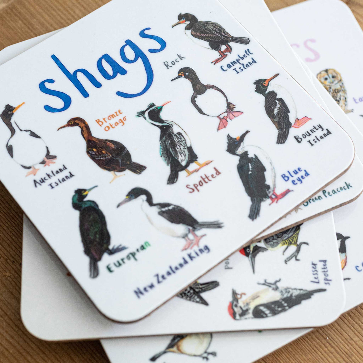 Sarah Edmonds Shags Bird Coaster – illustrated design