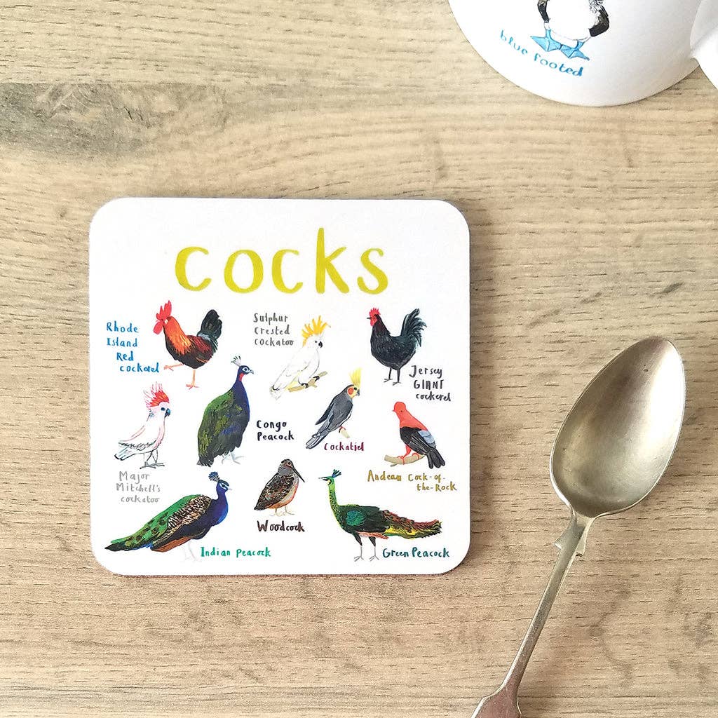Sarah Edmonds Cocks Bird Coaster – illustrated design