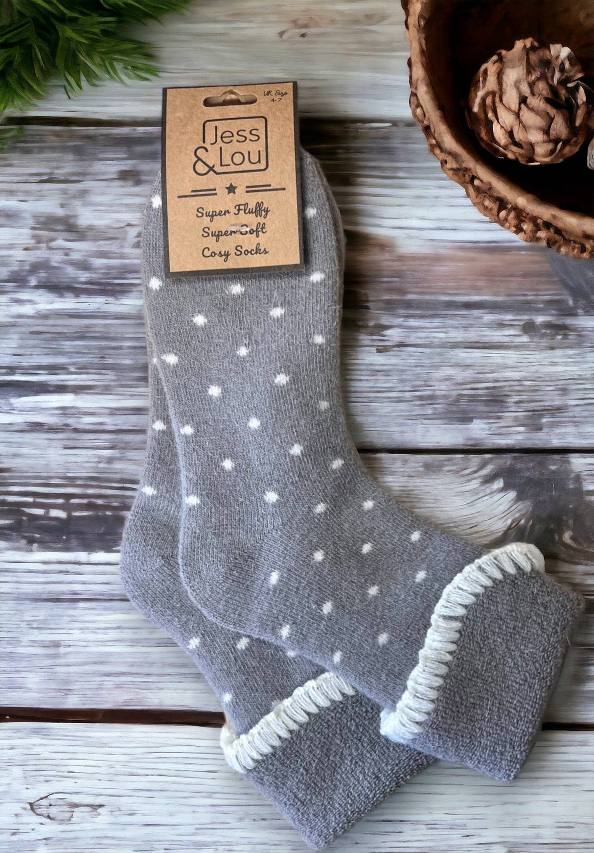 Super Cosy Grey Dotty Cuff Socks