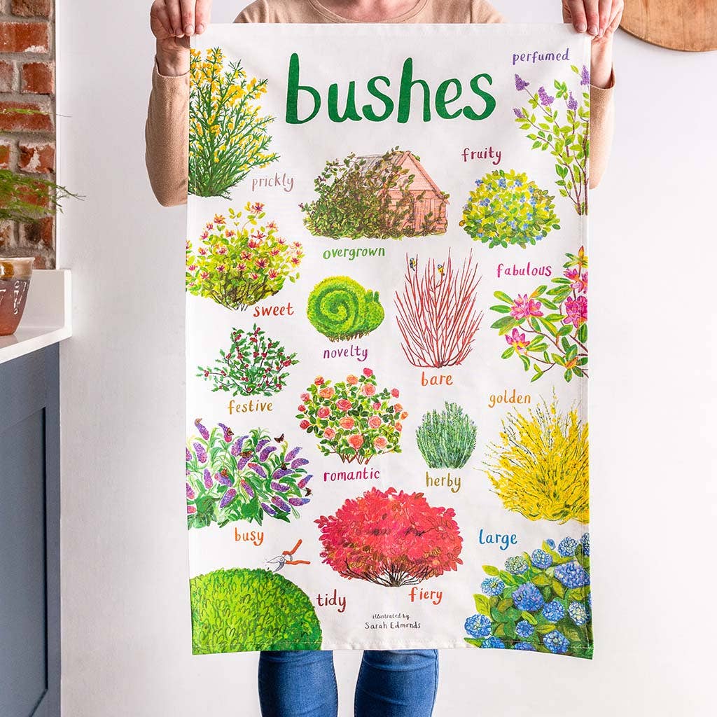 Sarah Edmonds Bushes Cotton Tea Towel – illustrated design