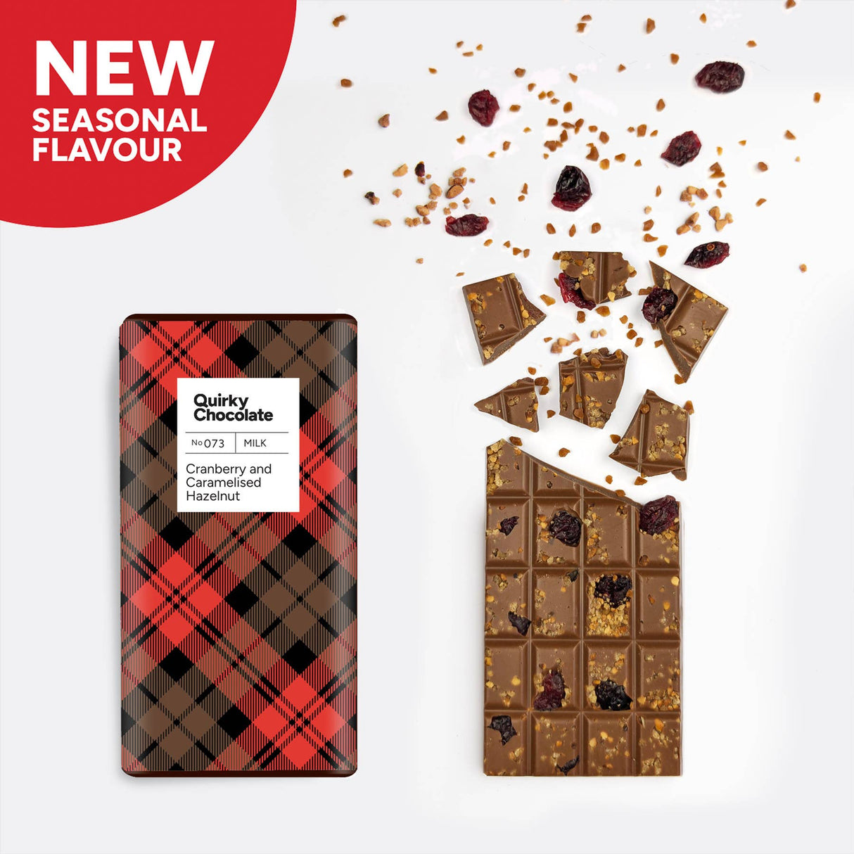 Tartan Cranberry & Hazelnut Chocolate, 100g