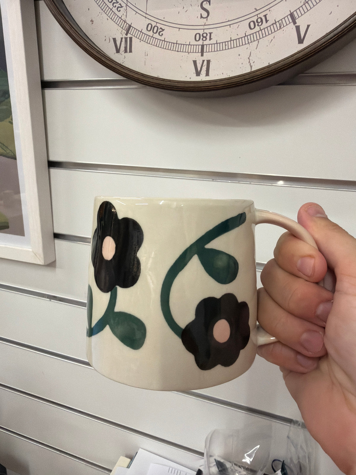 Caroline Gardner Charcoal & Pink Flowers Large Mug 300ml