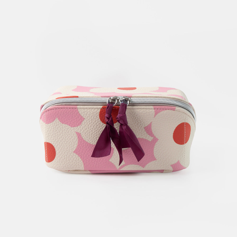 Caroline Gardner Pink Flower Flat Lay Cosmetic Bag