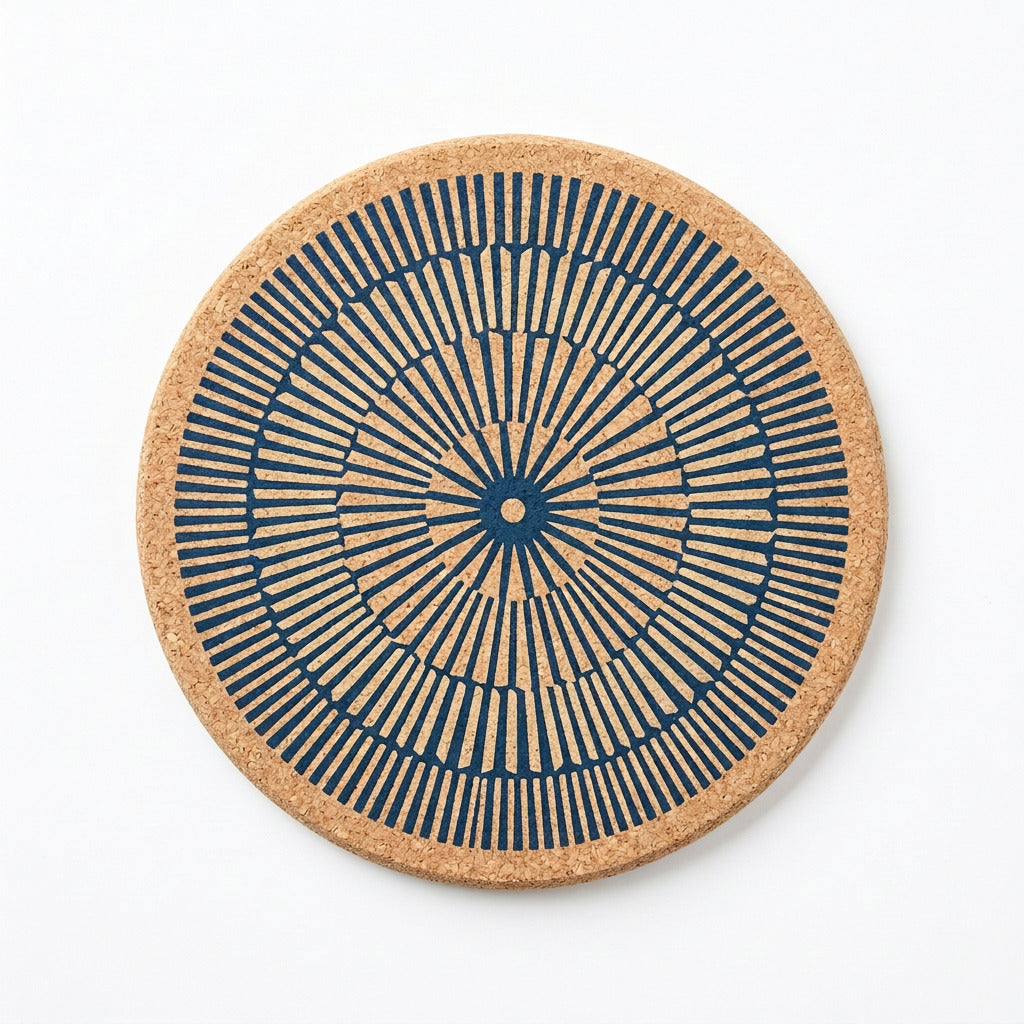 Cork Coasters - Blue Sandy Lines