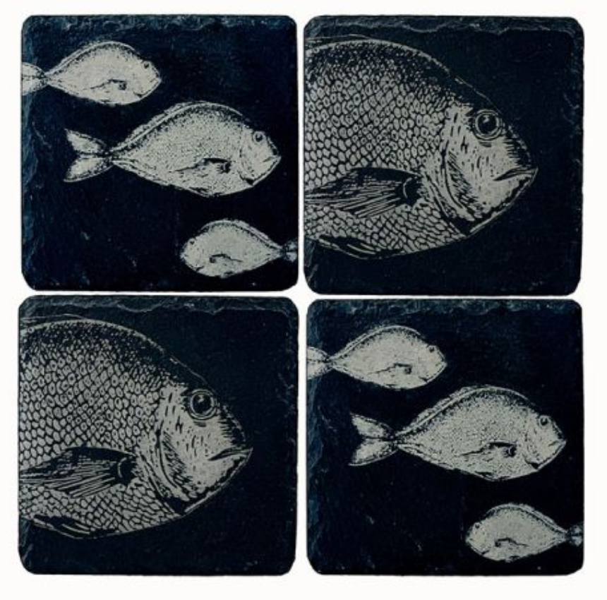4 Slate Coasters - Fish Mix5