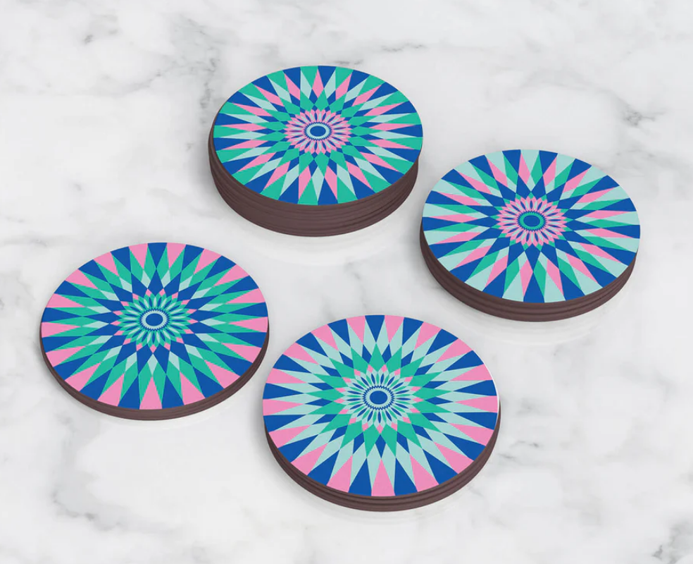 Pink Geometric Coaster Set