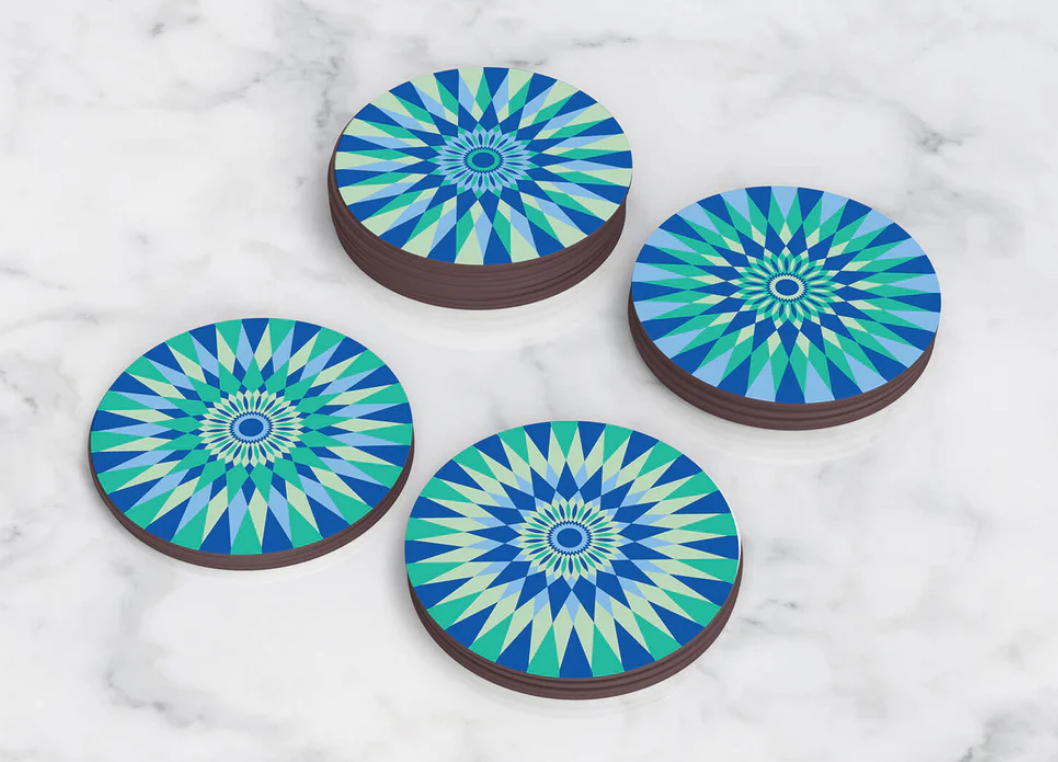 Blue Geometric Coaster Set