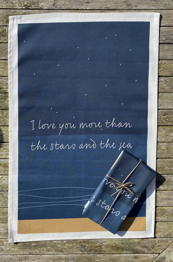 I Love You Stars and Sea Tea Towel
