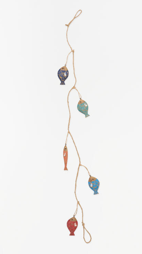 Batela wooden fish garland, garland of five painted wooden fish