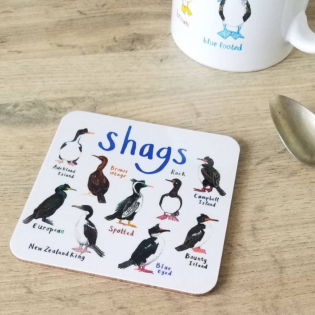 Sarah Edmonds Shags Bird Coaster – illustrated design