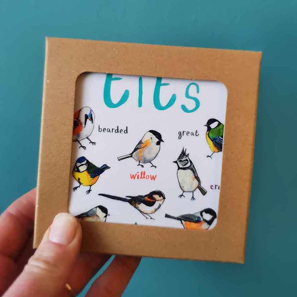 Sarah Edmonds Set of 6 Bird Pun Coasters – illustrated design