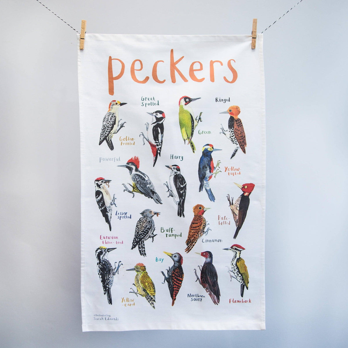 Sarah Edmonds Peckers Bird Cotton Tea Towel – illustrated design