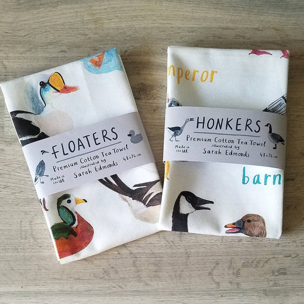 Sarah Edmonds Floaters Bird Cotton Tea Towel – illustrated design
