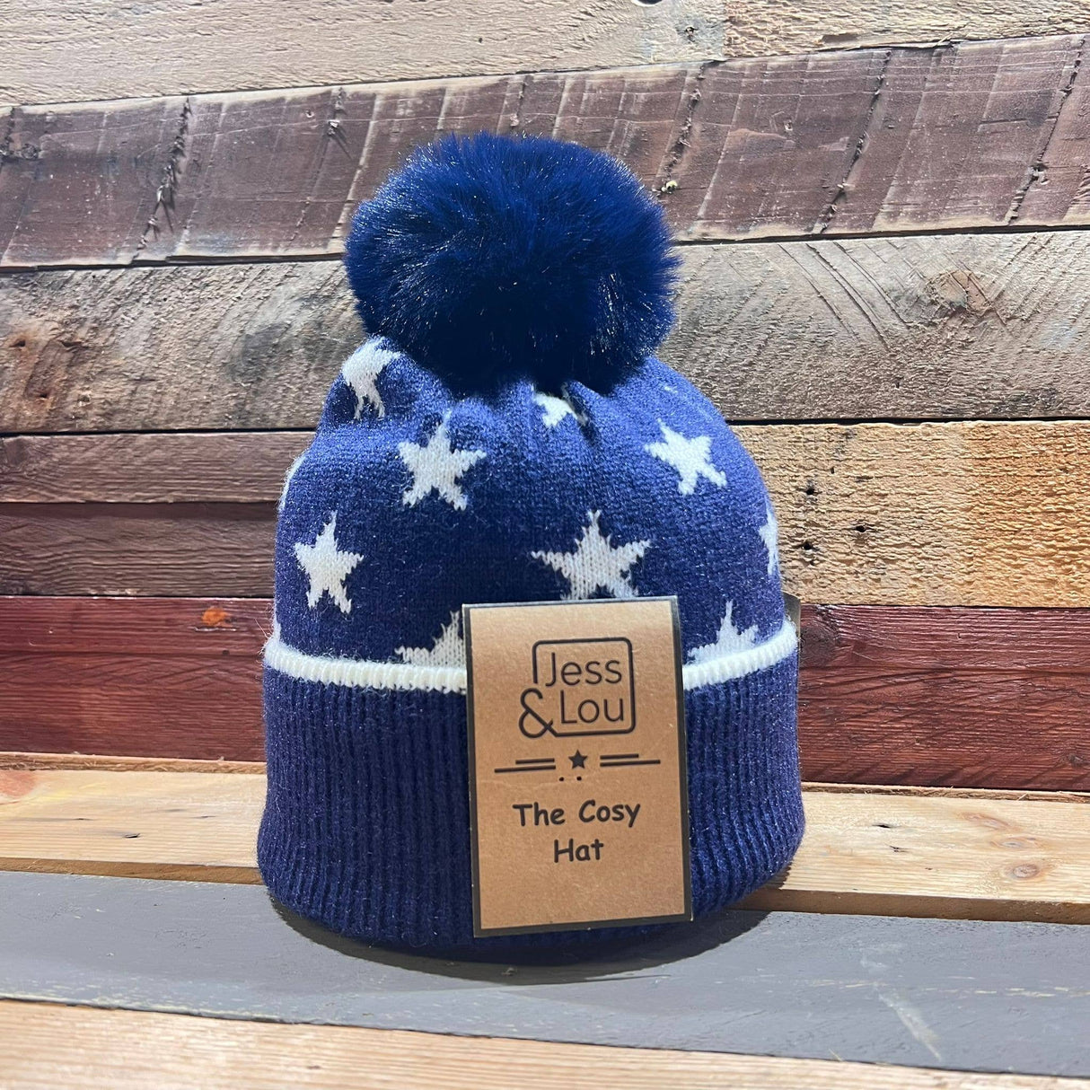 Unisex Star Cosy Bobble Hat Navy