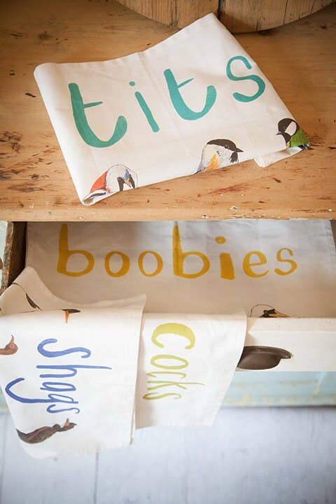 Sarah Edmonds Tits Bird Cotton Tea Towel – illustrated design