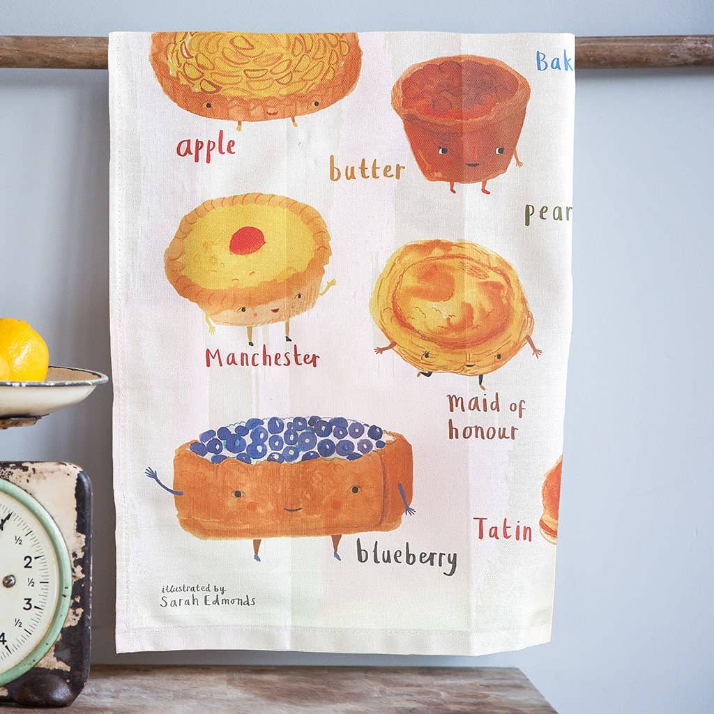 Sarah Edmonds Tarts Cotton Tea Towel – illustrated design