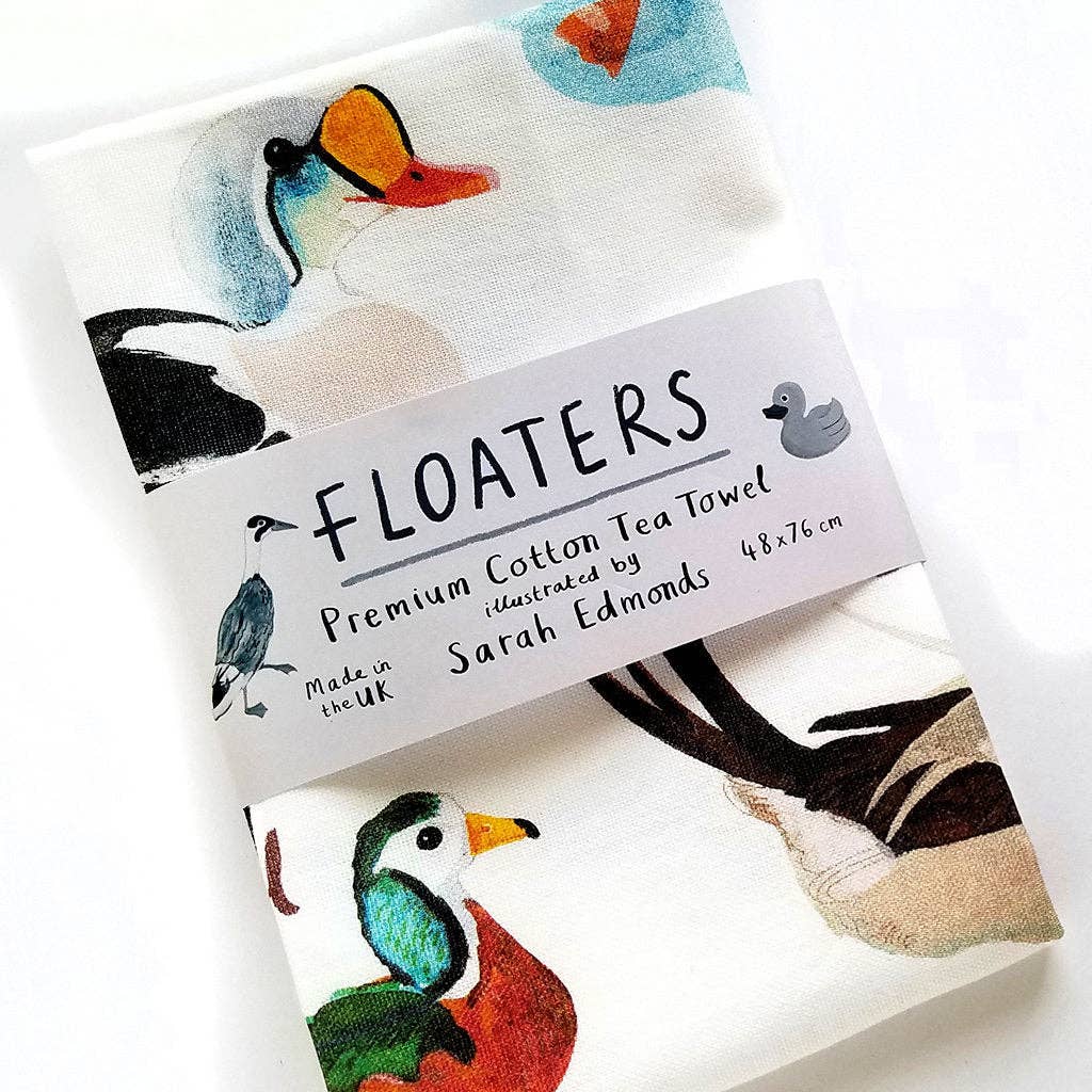 Sarah Edmonds Floaters Bird Cotton Tea Towel – illustrated design