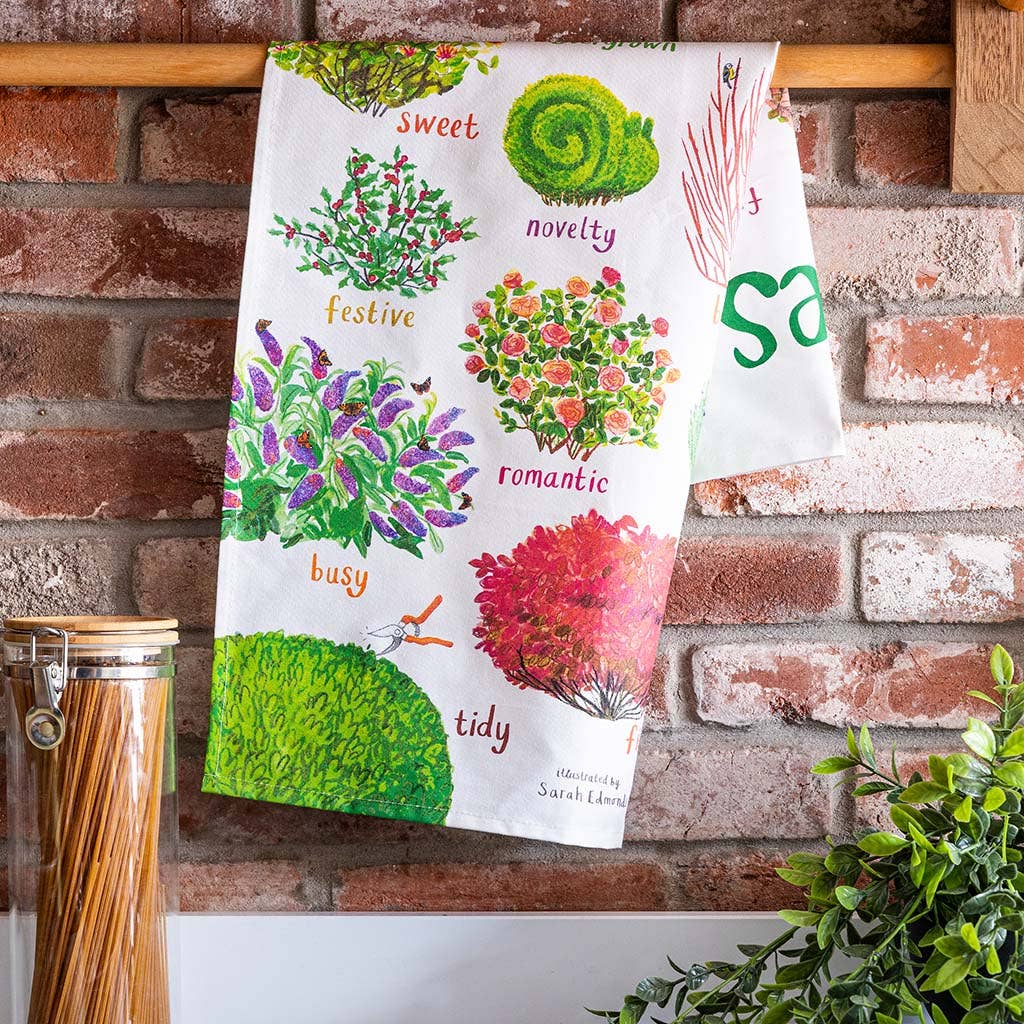 Sarah Edmonds Bushes Cotton Tea Towel – illustrated design