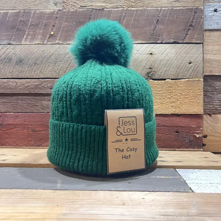 Green Unisex Cable Bobble Hat