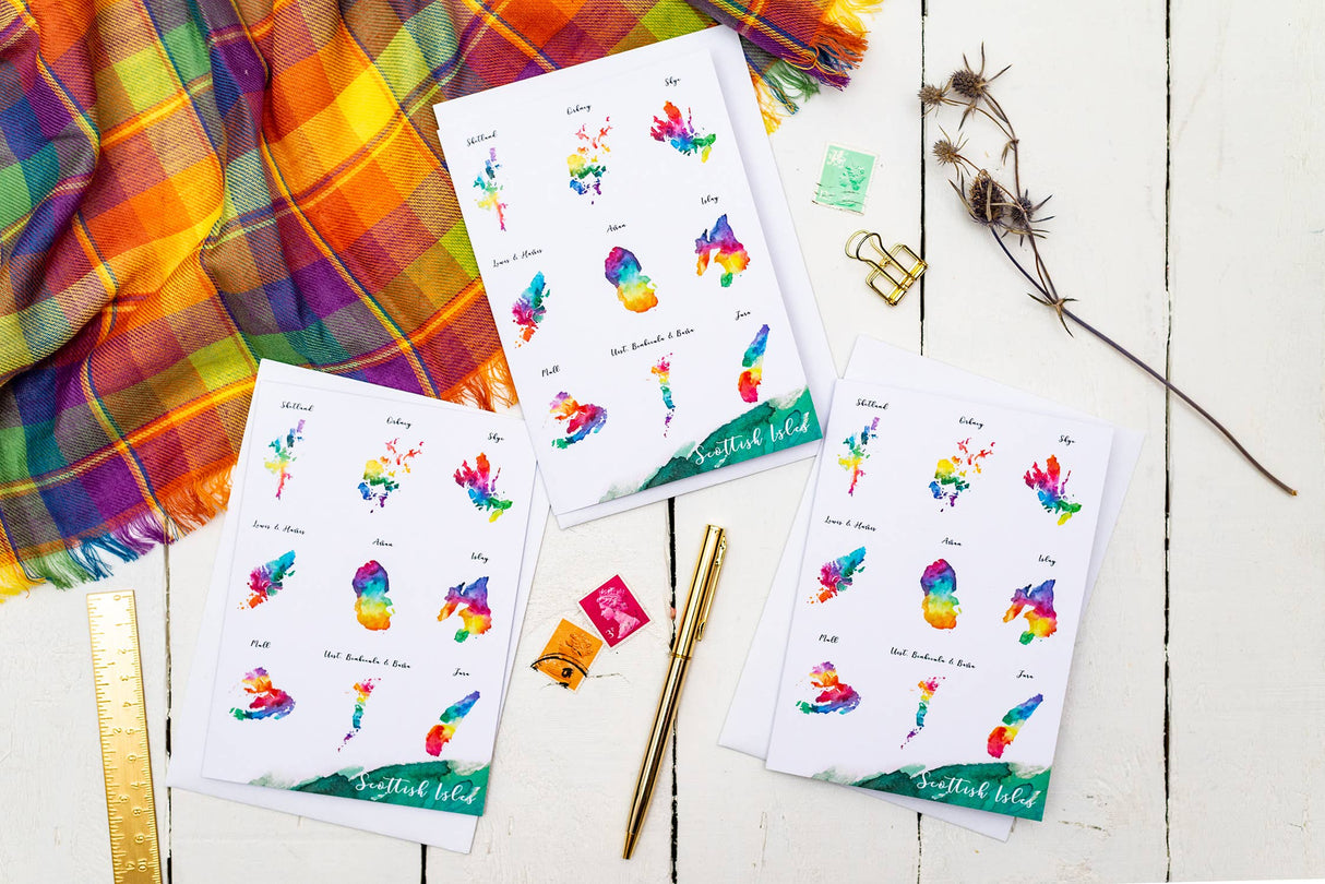 Scottish Isles Watercolour Map Greetings Card