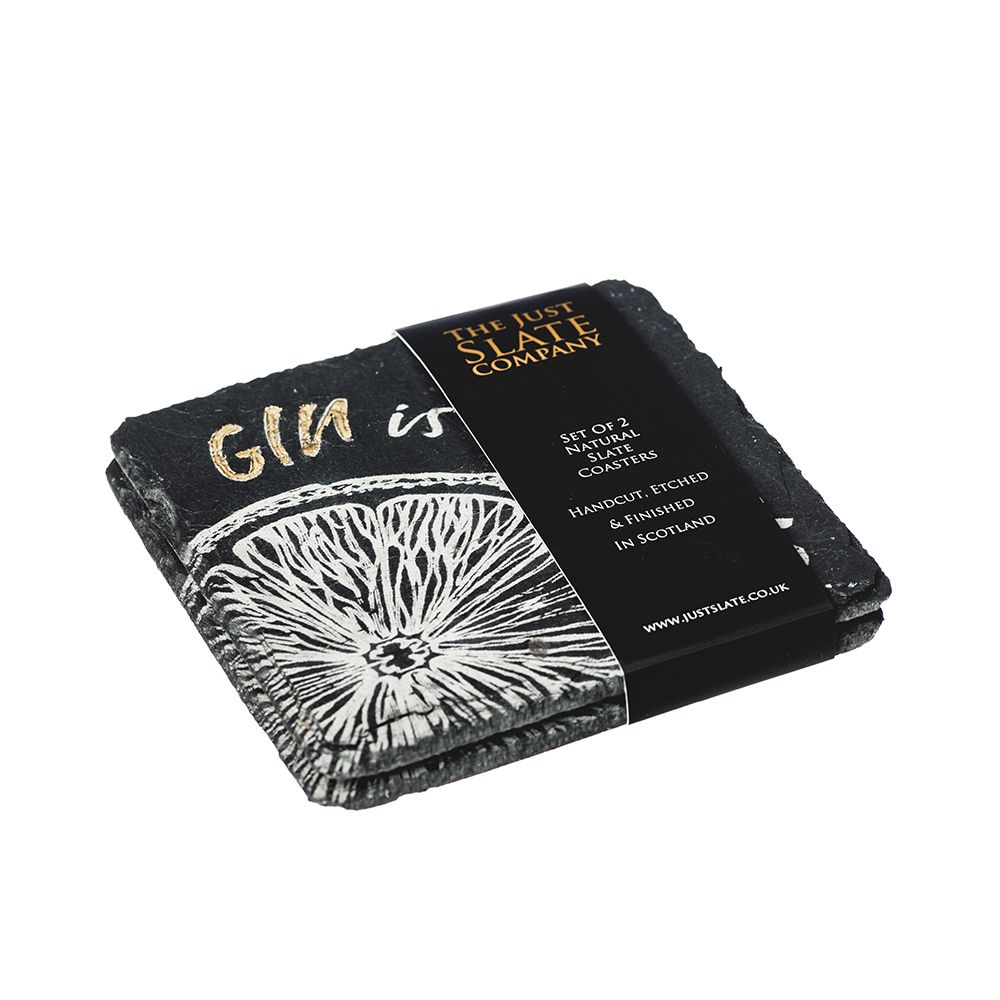 2 Gold Leaf Slate Coasters - Gin is My tonic