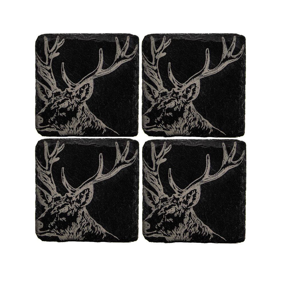 4 Slate Coasters - Stag