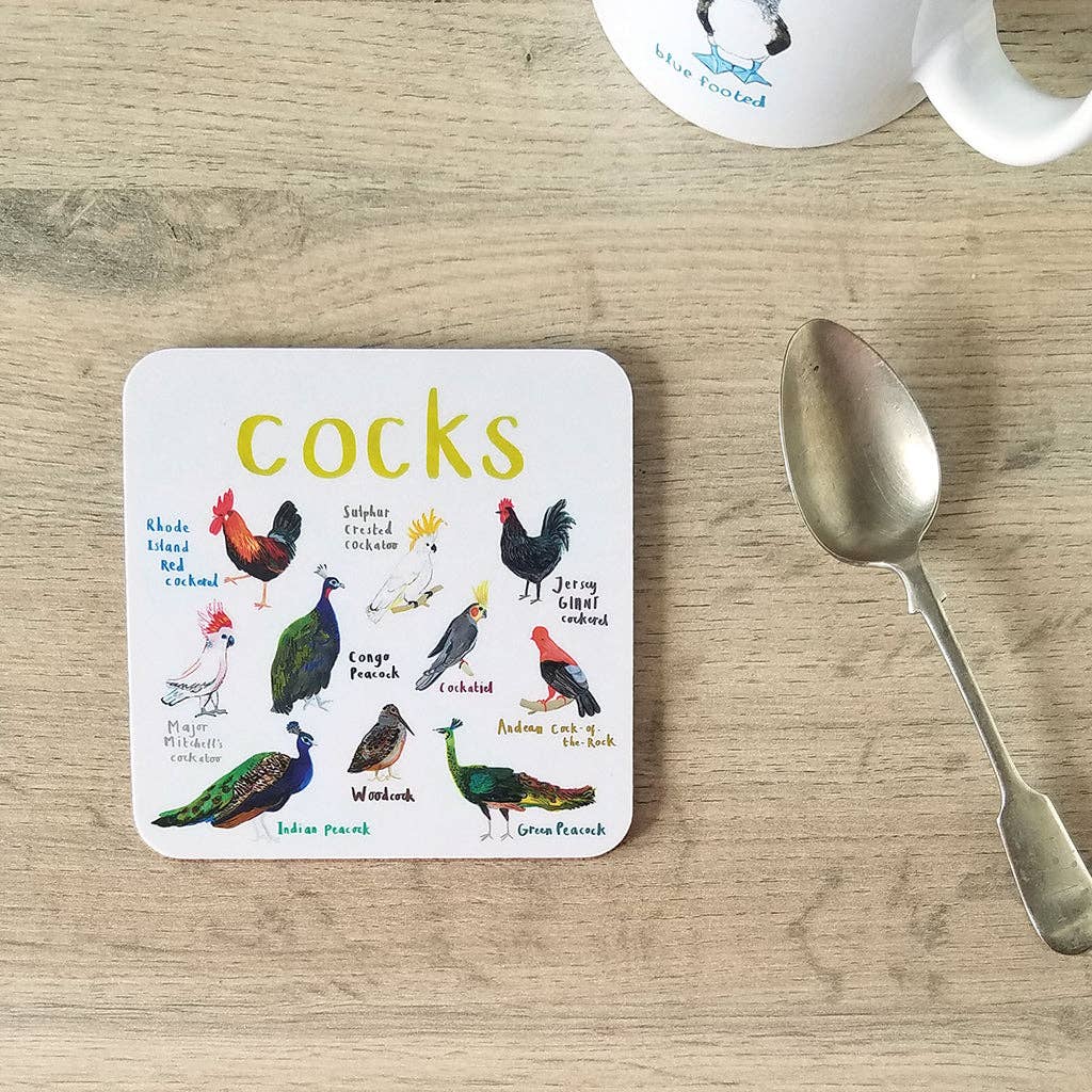 Sarah Edmonds Cocks Bird Coaster – illustrated design
