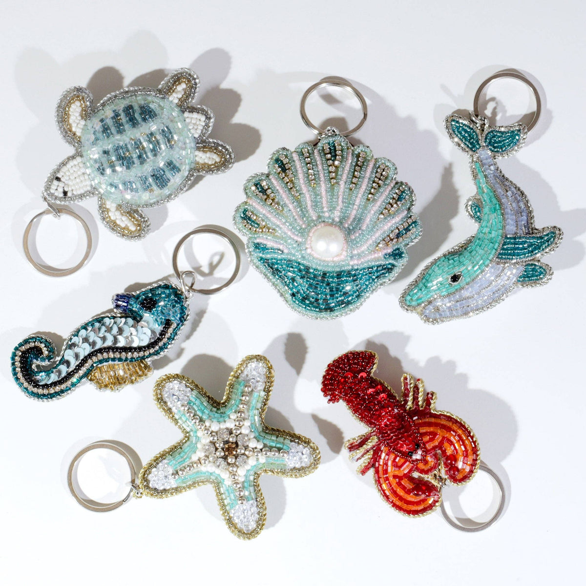 Aqua glass-beaded starfish keyring by Cream Cornwall – product image 6