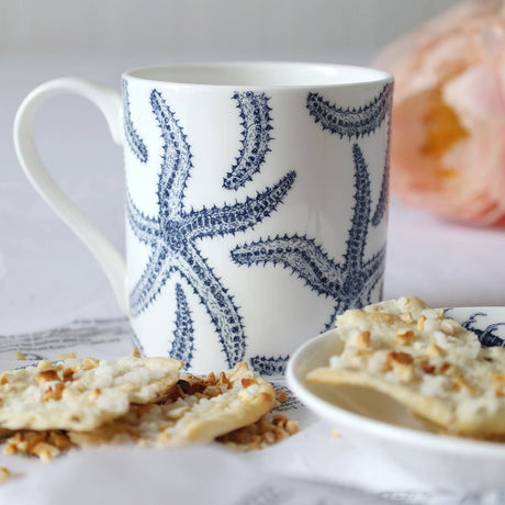 Navy starfish bone china mug, 375ml by Cream Cornwall – product image 3
