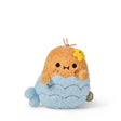 The Noodoll Ricespud Mermaid is a charming orange seal plush toy with a yellow star on its head, adorned in a light blue mermaid tail and detailed with embroidered facial features.
