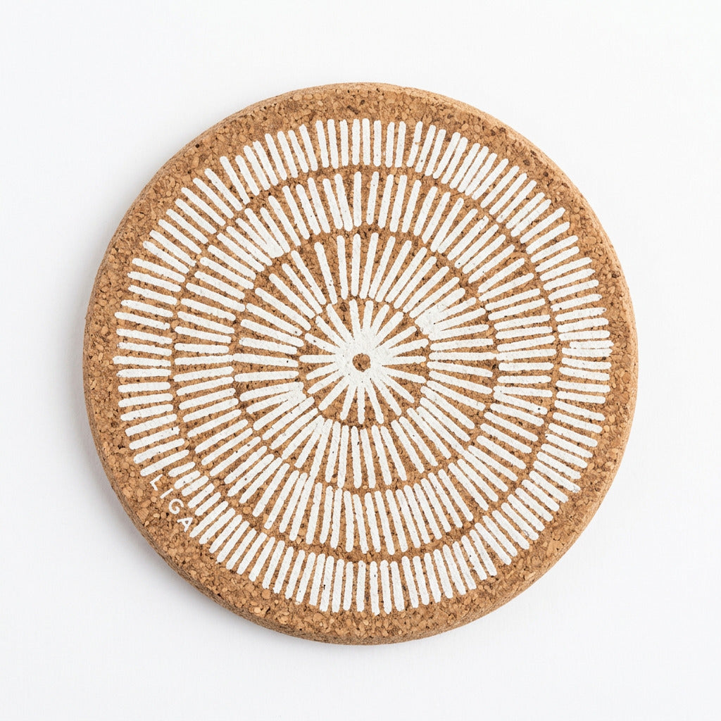 Cork Coaster - White Lines