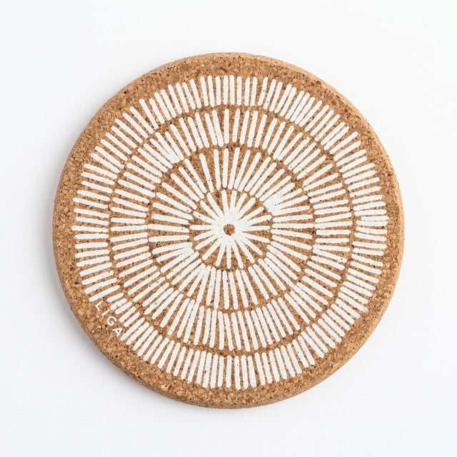 Cork Coaster - White Lines